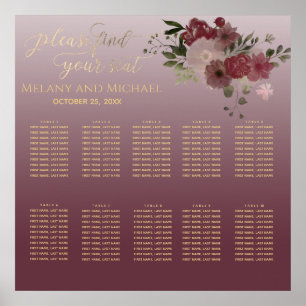 Burgundy watercolor floral gold calligraphy poster