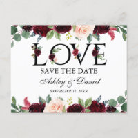 Burgundy Watercolor Floral Love Save The Date