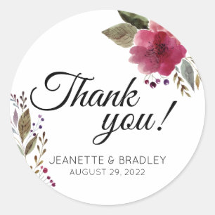 Burgundy Watercolor Floral Modern Wedding Classic Round Sticker