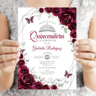 Burgundy Watercolor Floral Quinceanera Invitation