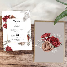 Burgundy Watercolor Floral Simple Wedding