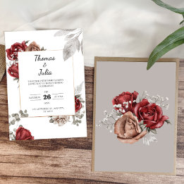 Burgundy Watercolor Floral Simple Wedding Invitation