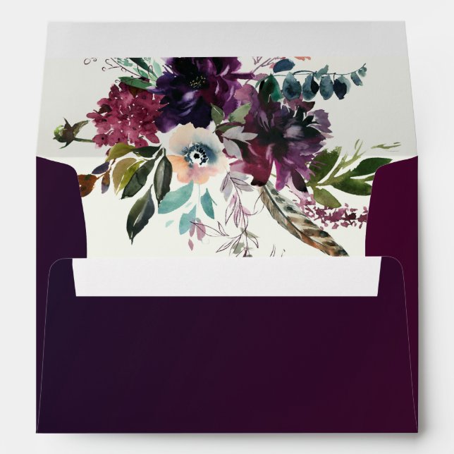 Burgundy Watercolor Floral Wedding Envelope (Back (Bottom))