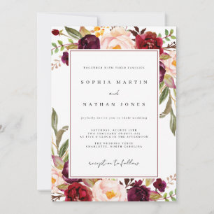 Burgundy Watercolor Floral Wedding Invitation