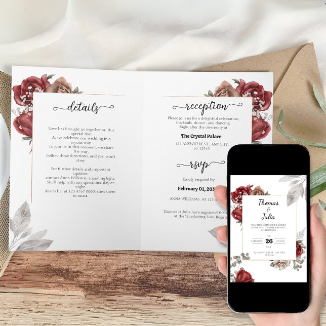 Burgundy Watercolor Floral wedding Invitation (Burgundy Watercolor Floral wedding Invitation)