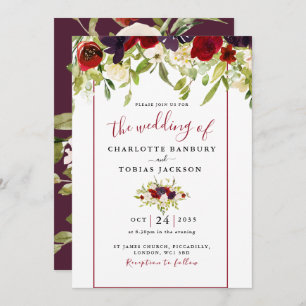 Burgundy Watercolor Floral Wedding Invitation