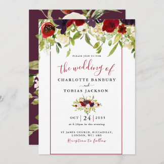 Burgundy Watercolor Floral Wedding Invitation