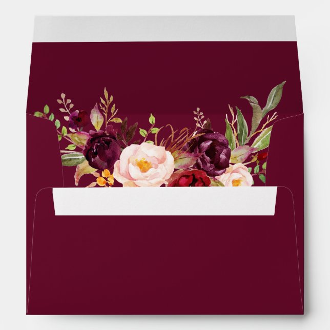 Burgundy Watercolor Floral Wedding Invitation Envelope (Back (Bottom))