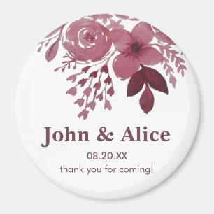 Burgundy Watercolor Floral Wedding Magnet