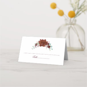 Burgundy Watercolor Floral Wedding Place Card