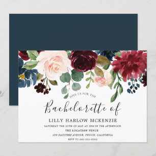 Burgundy Watercolor Flowers Bachelorette Party Invitation