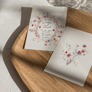 Burgundy Watercolor Flowers Boho Modern Wedding    Invitation