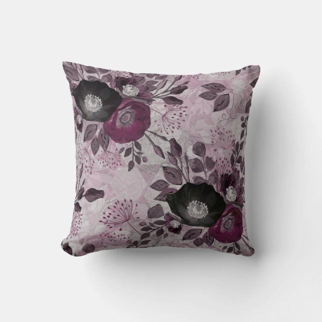 Burgundy watercolor flowers.  cushion (Front)