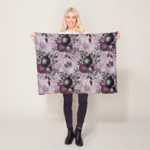 Burgundy watercolor flowers. fleece blanket