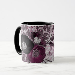 Burgundy watercolor flowers.  mug