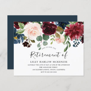 Burgundy Watercolor Flowers Retirement Party Invitation