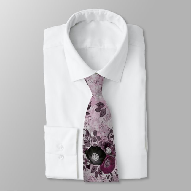 Burgundy watercolor flowers.  tie (Tied)