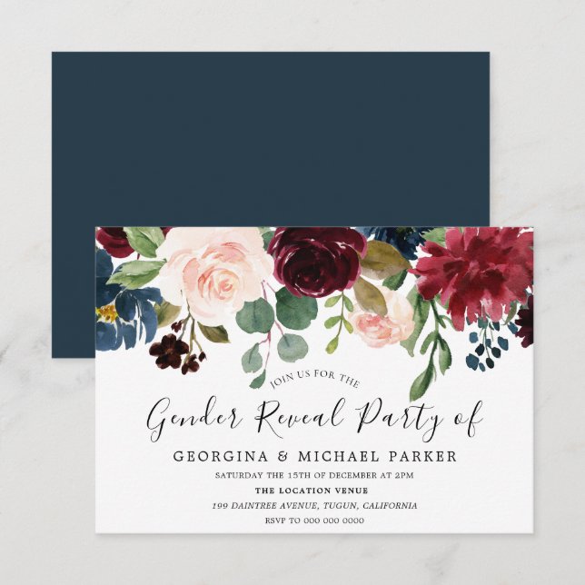Burgundy Watercolor Gender Reveal Party Invitation (Front/Back)