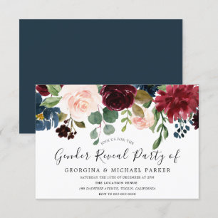 Burgundy Watercolor Gender Reveal Party Invitation