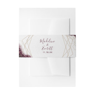 Burgundy Watercolor Geometric Wedding Monogram Invitation Belly Band