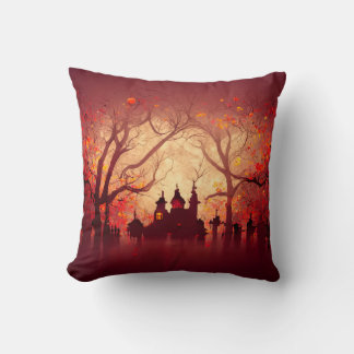Burgundy Watercolor Halloween Cushion