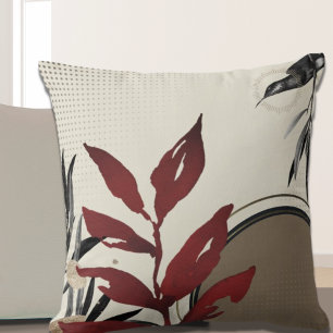 Burgundy Watercolor Leaves   Ivory Cushion