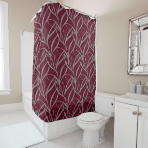 Burgundy Watercolor Leaves Shower Curtain