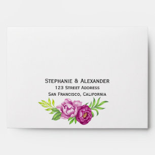 Burgundy Watercolor Peonies Wedding Envelopes
