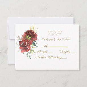 Burgundy Watercolor Rose Bouquet RSVP Card