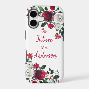 Burgundy Watercolor Rose Floral the Future Mrs
