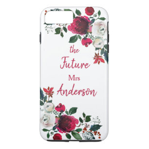Burgundy Watercolor Rose Floral the Future Mrs iPhone 8 Plus/7 Plus Case