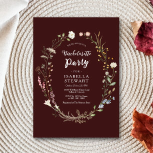 Burgundy Watercolor Wildflower Bachelorette Party Invitation