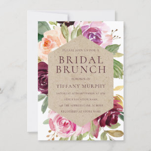 Burgundy Watercolor Wreath Bridal Shower Brunch Invitation