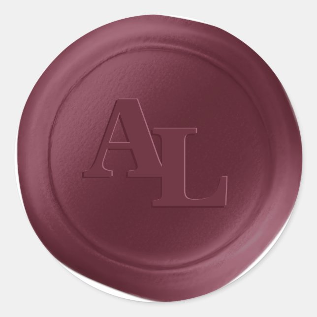 Burgundy Wax Seal Monogram Wedding Stickers (Front)