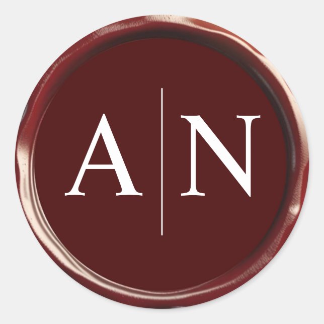 Burgundy Wax Seal Wedding Monogram Sticker (Front)