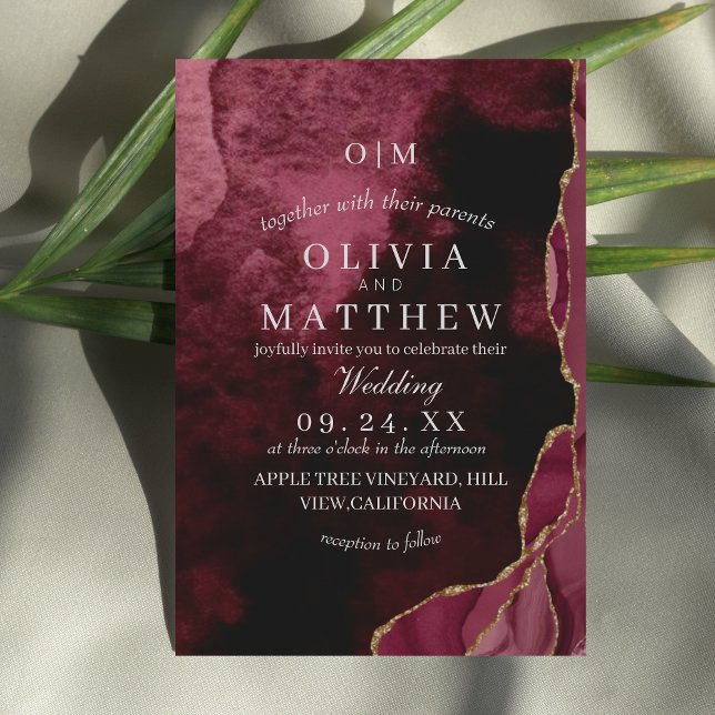 Burgundy Wedding Agate & Gold Royal Wedding Bordo Invitation (Creator Uploaded)