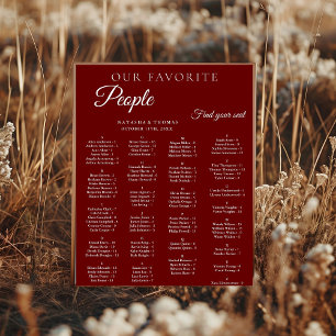 Burgundy Wedding Alphabetical Seating Chart