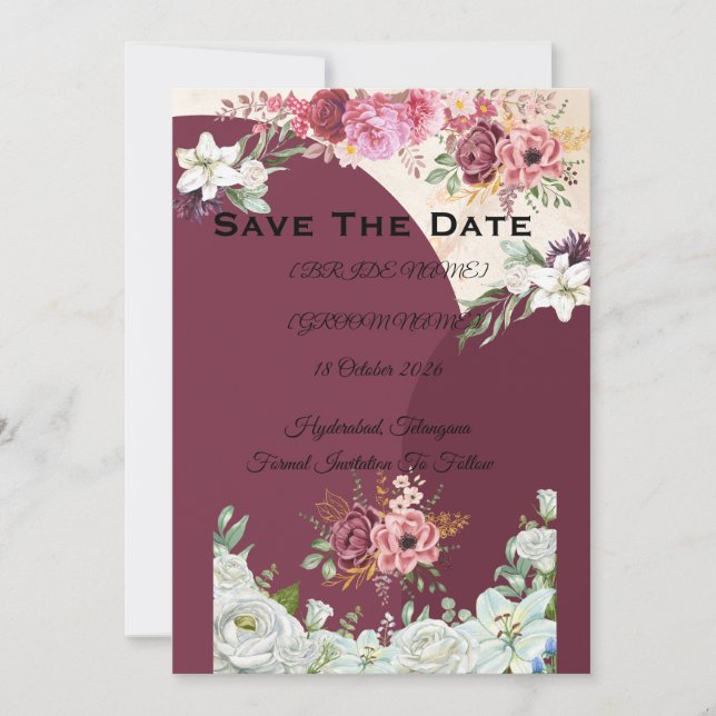 Burgundy Wedding Announcement (Front)