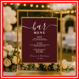 Burgundy Wedding Bar Menu Poster