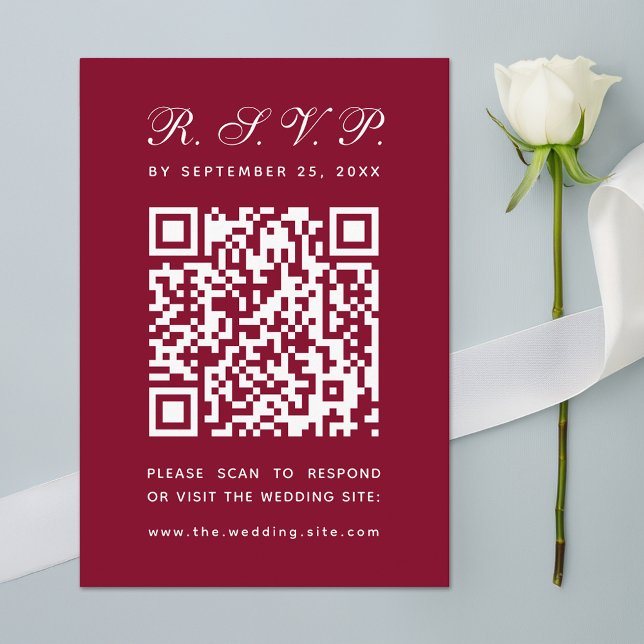 Burgundy Wedding Big QR Code Simple Calligraphy RSVP Card (Creator Uploaded)