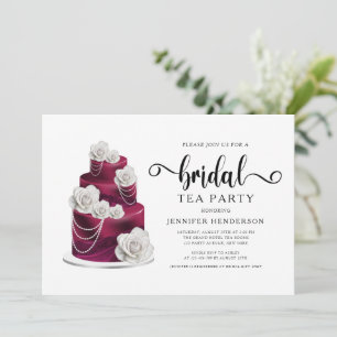 Burgundy Wedding Cake Bridal Shower Tea Party Invitation