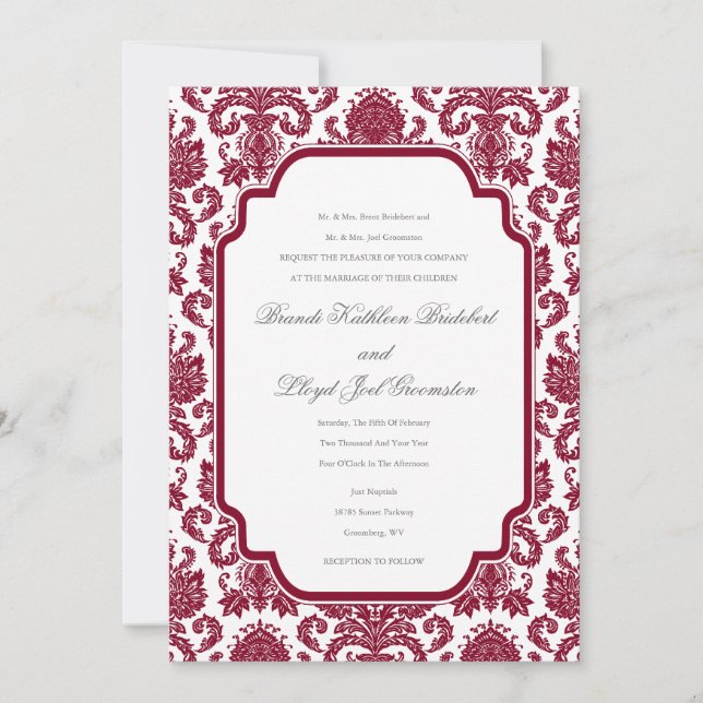 Burgundy Wedding Damask Pattern Template (Front)