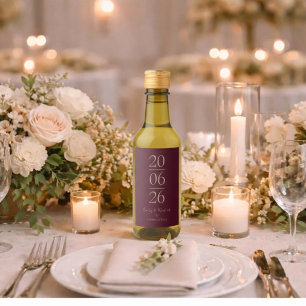 Burgundy Wedding Date Personalised Wine Labels