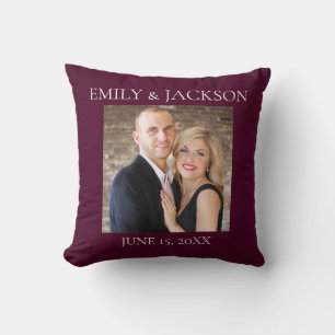 Burgundy Wedding Engagement Photo Date Cushion