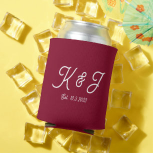 Burgundy Wedding Favour Monogrammed Can Cooler