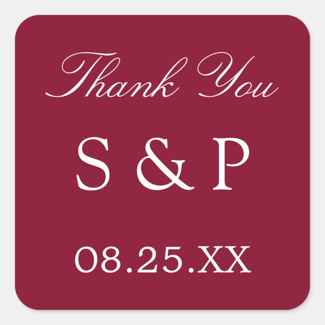 Burgundy Wedding Favour Thank You Sticker (Front)