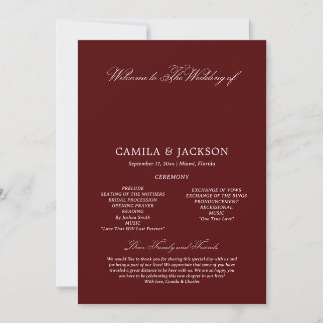  Burgundy Wedding Flat Program (Front)
