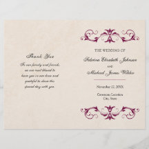 Burgundy Wedding Folded Program | Tan Background
