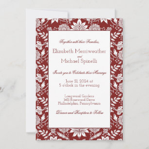 Burgundy Wedding Invitation, William Morris Style Invitation