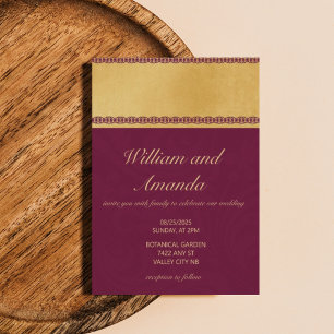 Burgundy wedding invitation with stylish border 